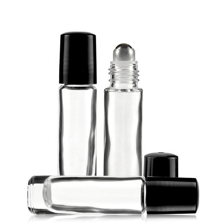 Empty Round Small Glass Amber Bottle 1ml Roller Container Frosted Black 10ml Essential Oil Ball Perfume Bottle