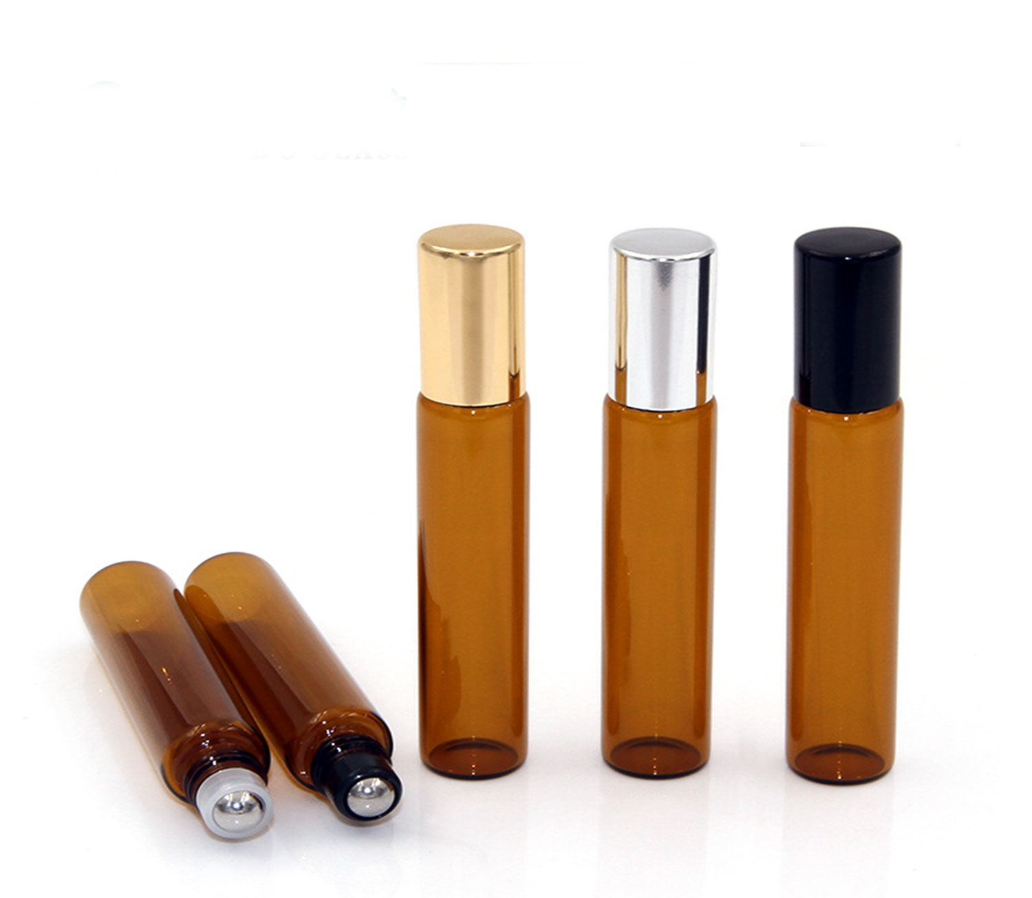 Empty Round Small Glass Amber Bottle 1ml Roller Container Frosted Black 10ml Essential Oil Ball Perfume Bottle