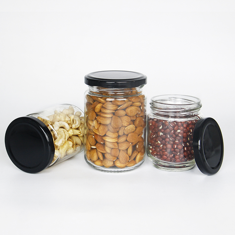 Empty Round Storage Cylinder Shape Glass Jars with Gold Lined Lids for Jam Honey Jelly Wedding Favors Baby Food