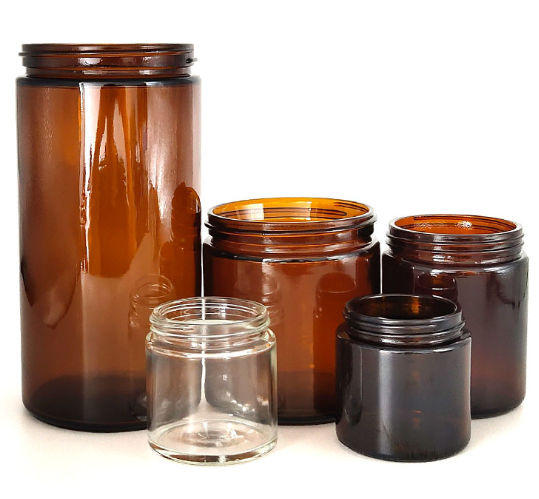 Empty Round Straight Sided 4oz Amber Glass Jars With Plastic Metal Lid Bulk