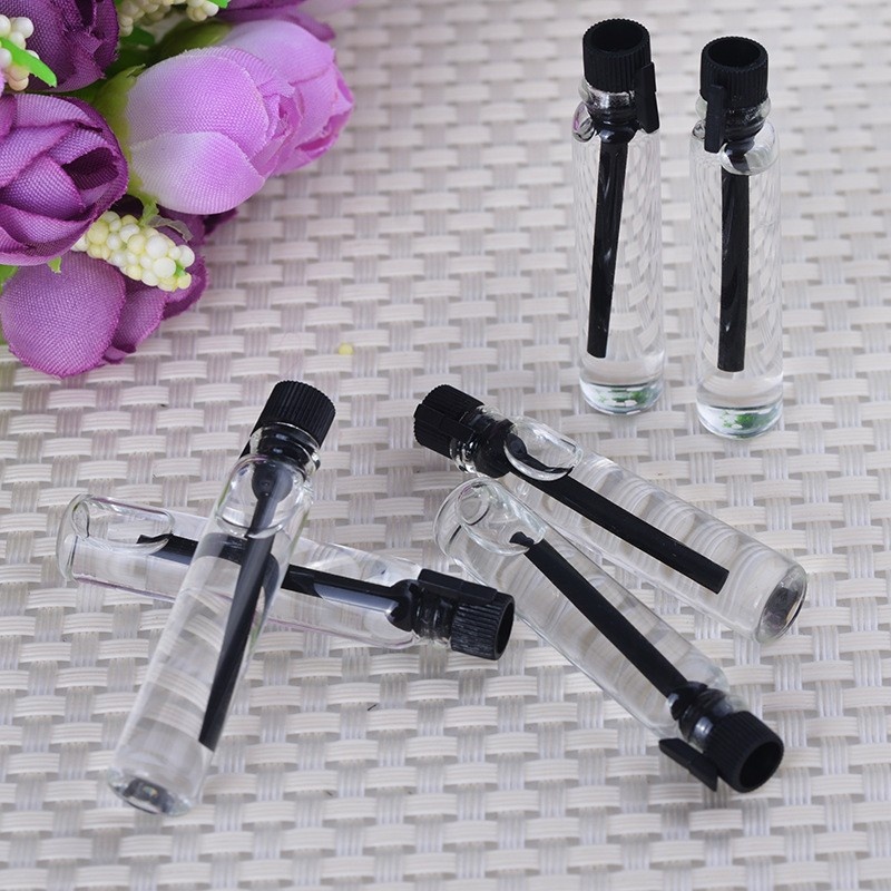 Empty Sample Tester 1ml 2ml 3ml Mini Bottle Clear Glass Vial Spray Perfume Oil Tube with Plastic Stick Custom Paper Card Packing