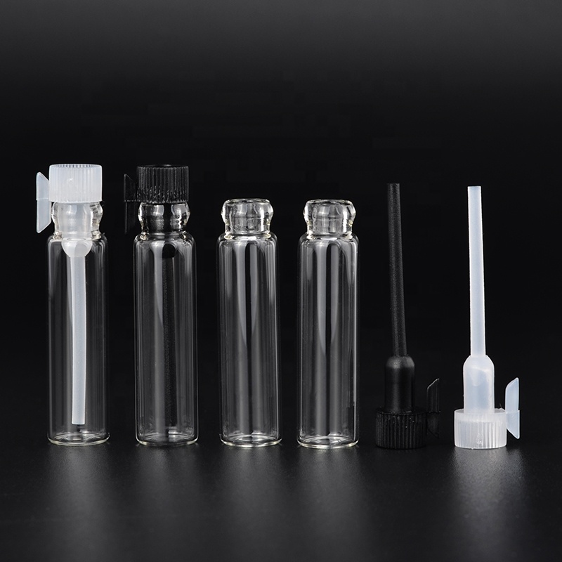 Empty Sample Tester 1ml 2ml 3ml Mini Bottle Clear Glass Vial Spray Perfume Oil Tube with Plastic Stick Custom Paper Card Packing