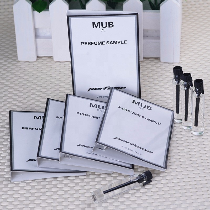 Empty Sample Tester 1ml 2ml 3ml Mini Bottle Clear Glass Vial Spray Perfume Oil Tube with Plastic Stick Custom Paper Card Packing