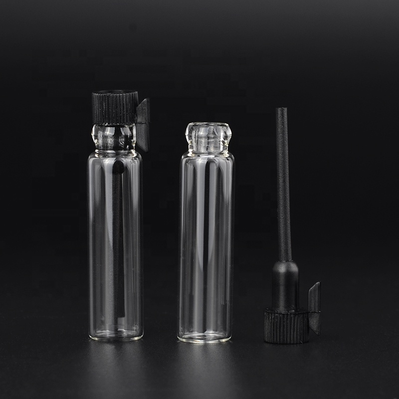 Empty Sample Tester 1ml 2ml 3ml Mini Bottle Clear Glass Vial Spray Perfume Oil Tube with Plastic Stick Custom Paper Card Packing