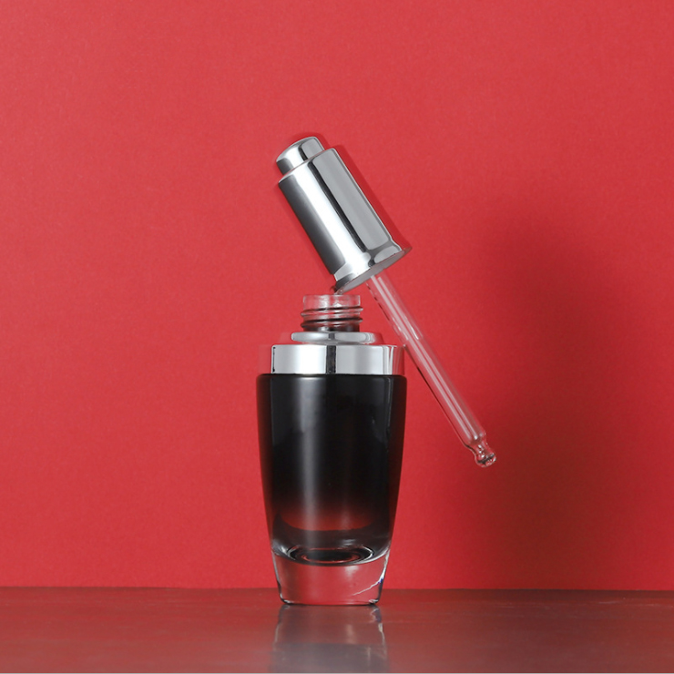 Empty Sets Black Glass Cream Jar Lid Glass Bottle For Toner Lotion Cosmetic Packaging Glass Pump Bottle Straight Circle Shape