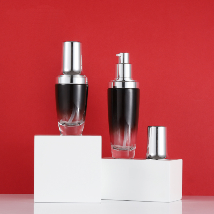 Empty Sets Black Glass Cream Jar Lid Glass Bottle For Toner Lotion Cosmetic Packaging Glass Pump Bottle Straight Circle Shape