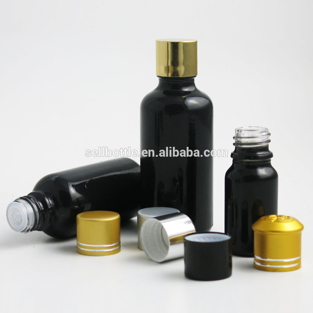 Empty Shinny Black Body Oil Glass Bottle With Gold/Silver/Black Screw Cap 5ml 10ml 15ml 20ml 30ml 50ml 100ml container