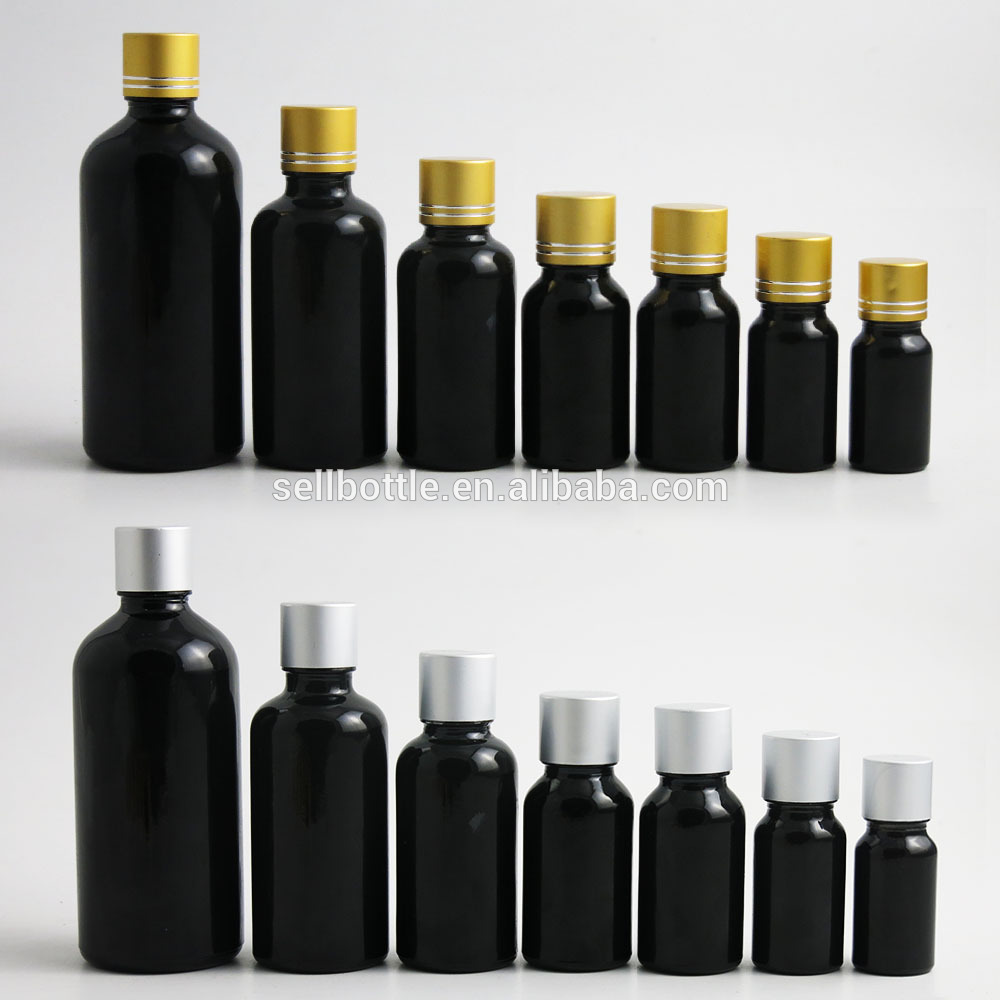 Empty Shinny Black Body Oil Glass Bottle With Gold/Silver/Black Screw Cap 5ml 10ml 15ml 20ml 30ml 50ml 100ml container