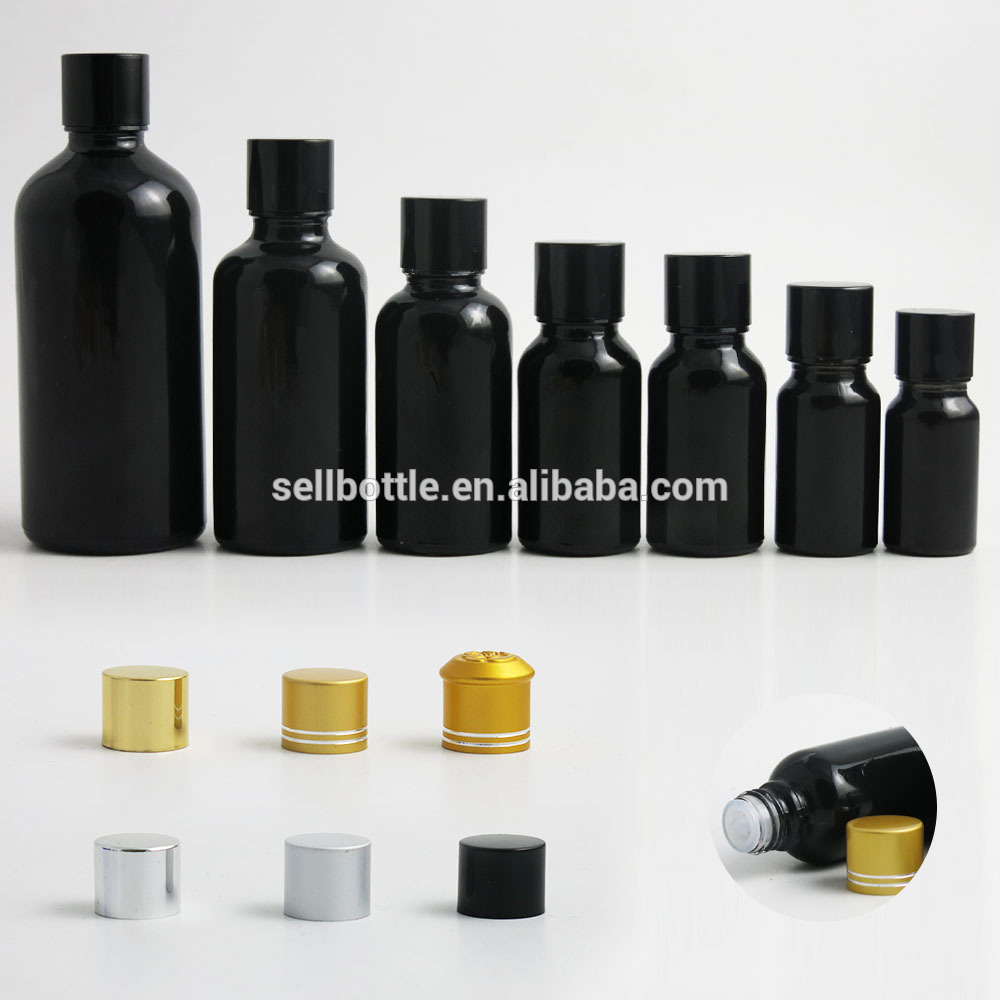 Empty Shinny Black Body Oil Glass Bottle With Gold/Silver/Black Screw Cap 5ml 10ml 15ml 20ml 30ml 50ml 100ml container