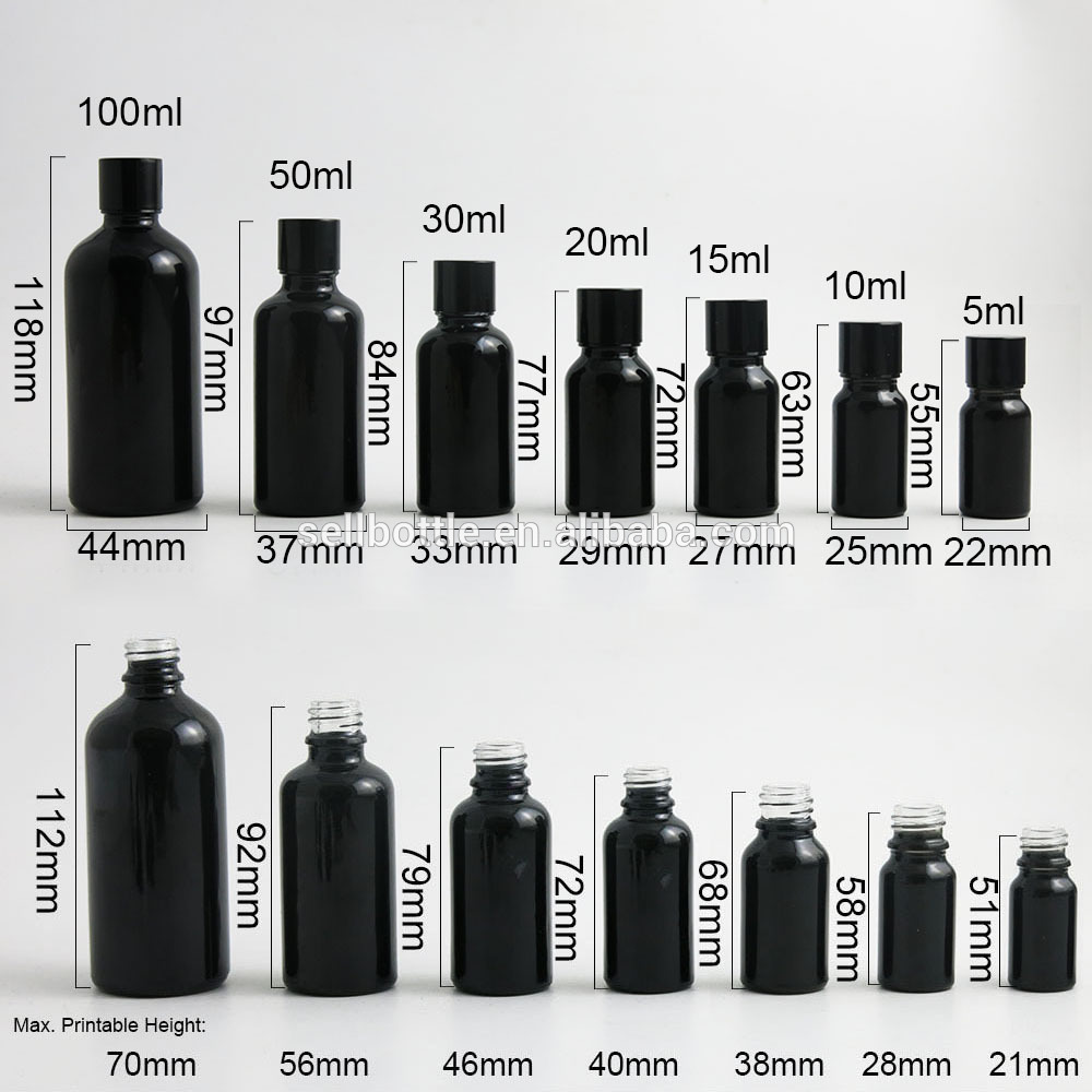Empty Shinny Black Body Oil Glass Bottle With Gold/Silver/Black Screw Cap 5ml 10ml 15ml 20ml 30ml 50ml 100ml container