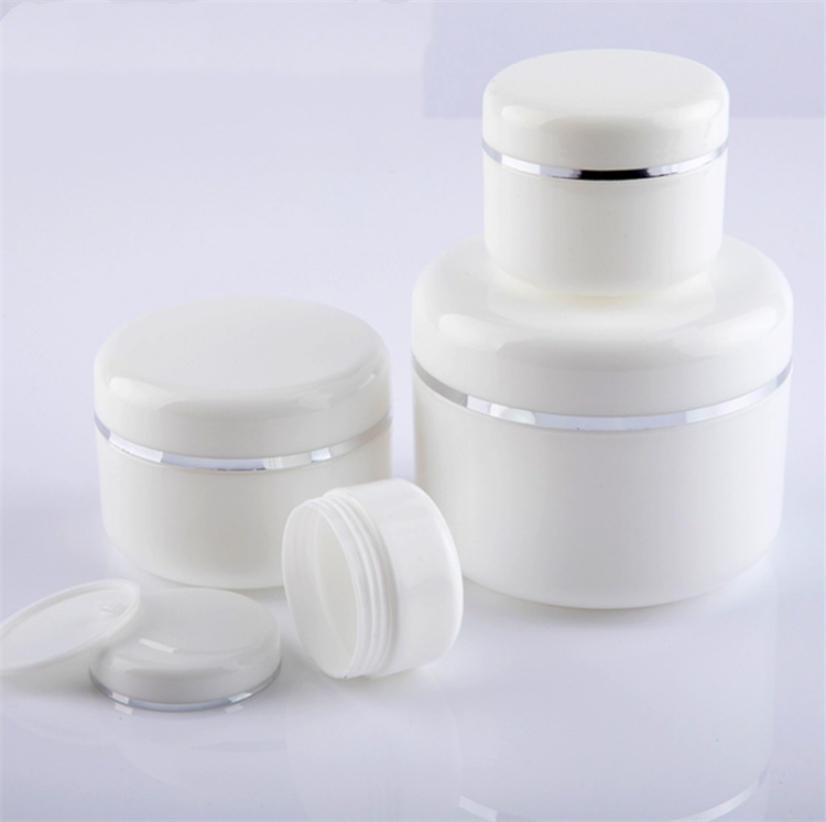 Empty Skin Care Packaging Container Jar for Creams 20g 30g 50g 100g 150g 250g White PP Plastic Cream Jars with Silver Circle