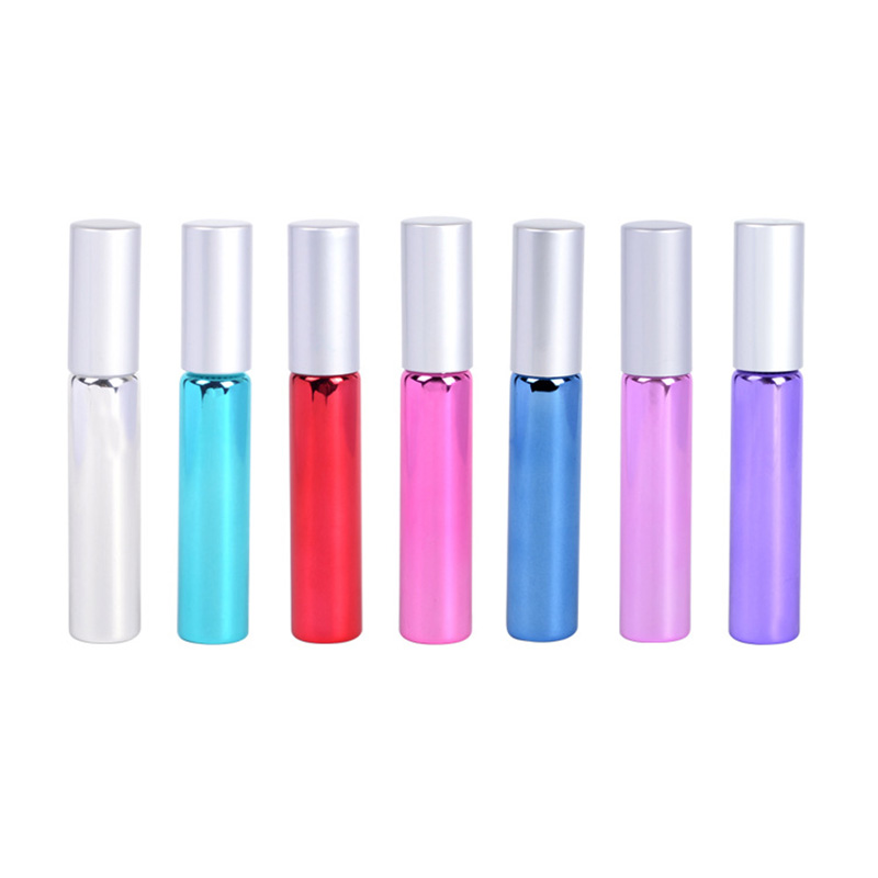 Empty Small Color Blue Purple Pink Cosmetic Essential Oil Glass Roll On Perfume Bottle 10ml