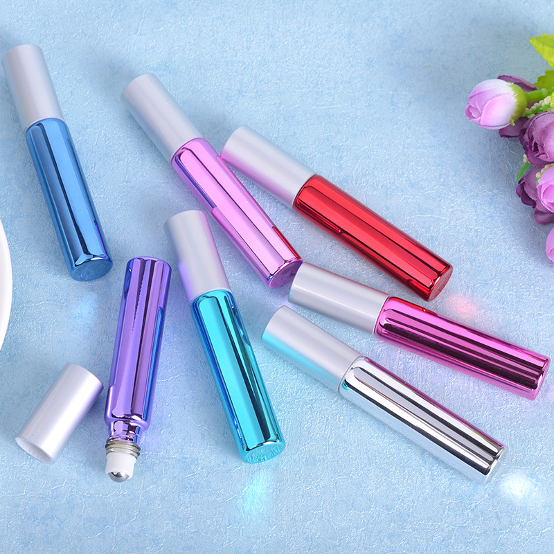 Empty Small Color Blue Purple Pink Cosmetic Essential Oil Glass Roll On Perfume Bottle 10ml