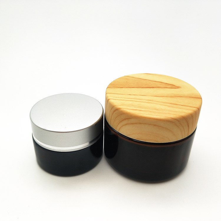 Empty Small Cosmetic Amber Glass Skin cream Jar with Silver Black Screw  Lid 5g 10g 15g 30g