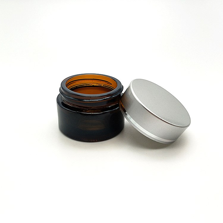 Empty Small Cosmetic Amber Glass Skin cream Jar with Silver Black Screw Lid 5g 10g 15g 30g