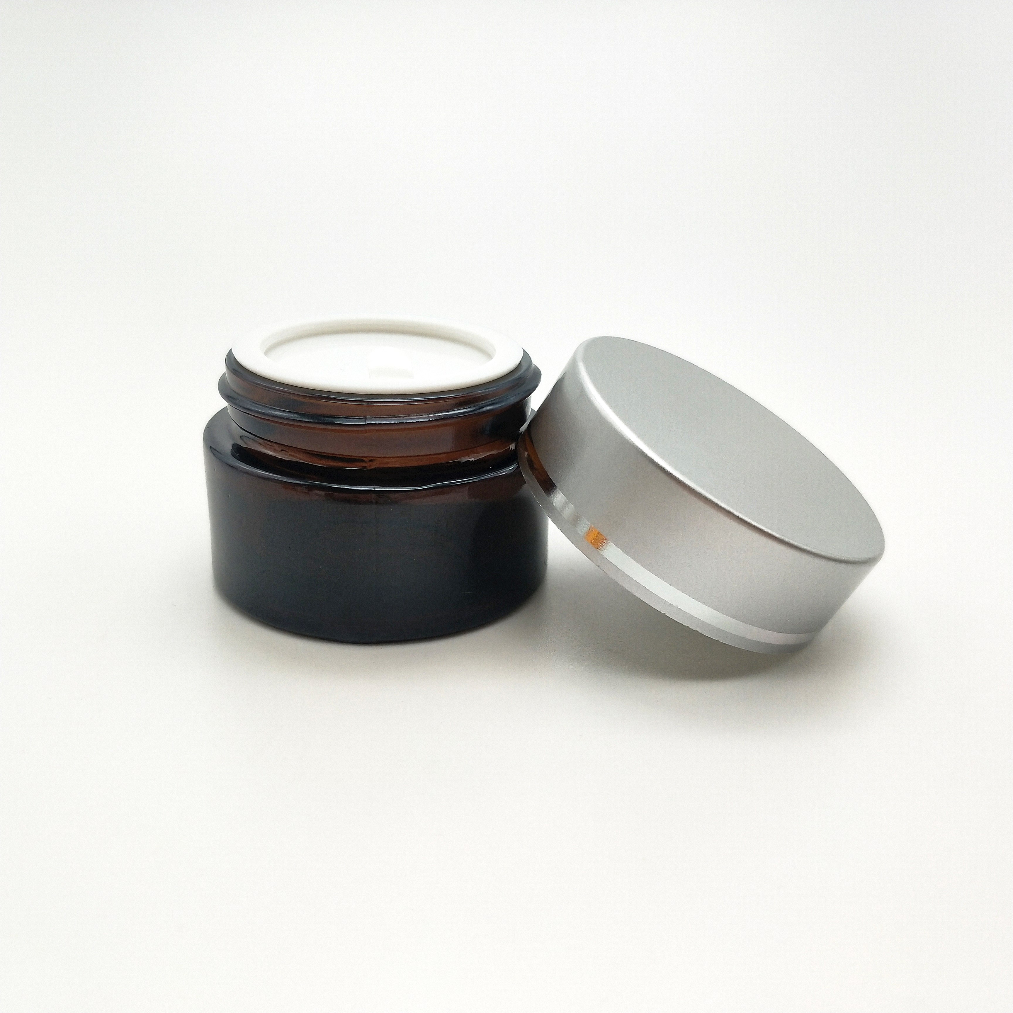 Empty Small Cosmetic Amber Glass Skin cream Jar with Silver Black Screw Lid 5g 10g 15g 30g