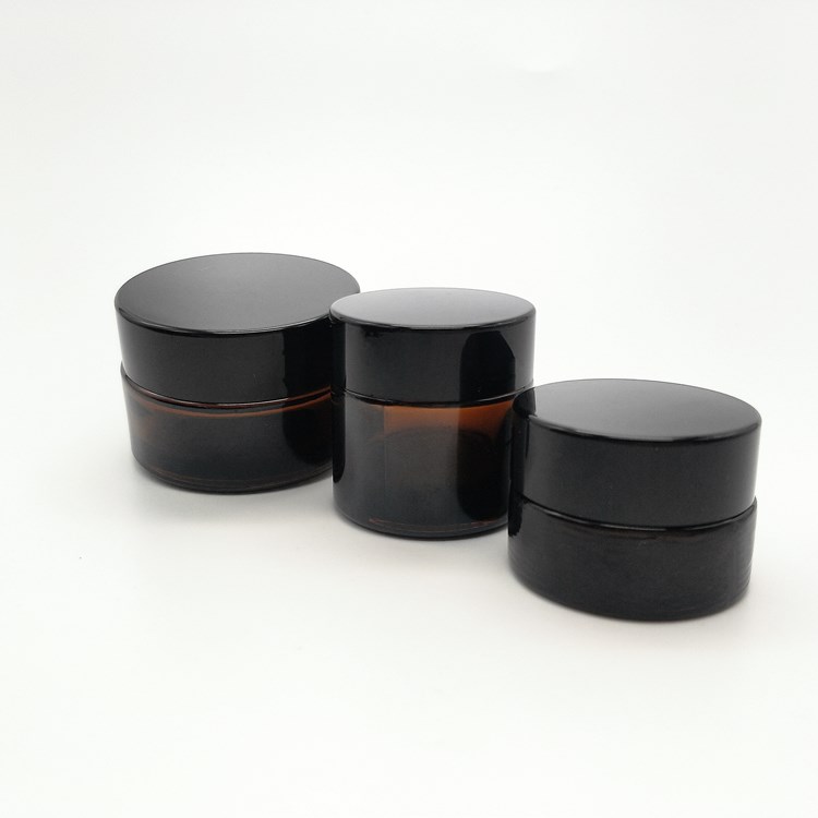 Empty Small Cosmetic Amber Glass Skin cream Jar with Silver Black Screw Lid 5g 10g 15g 30g