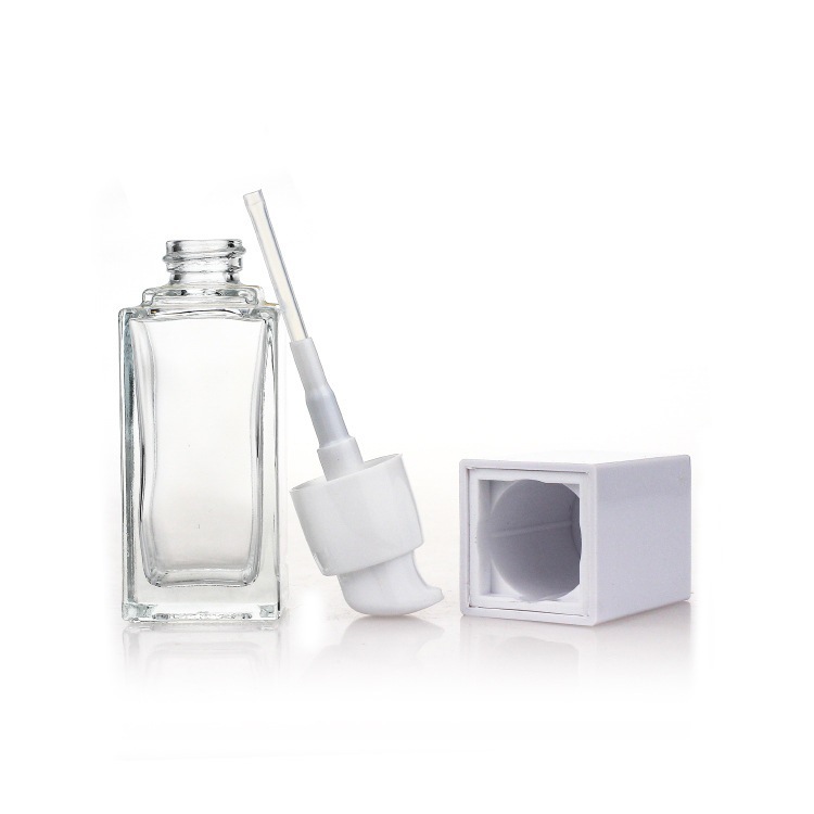 Empty Square 30ml Liquid Foundation Cosmetic Packaging Clear Frosted Luxury Pump Glass Bottle