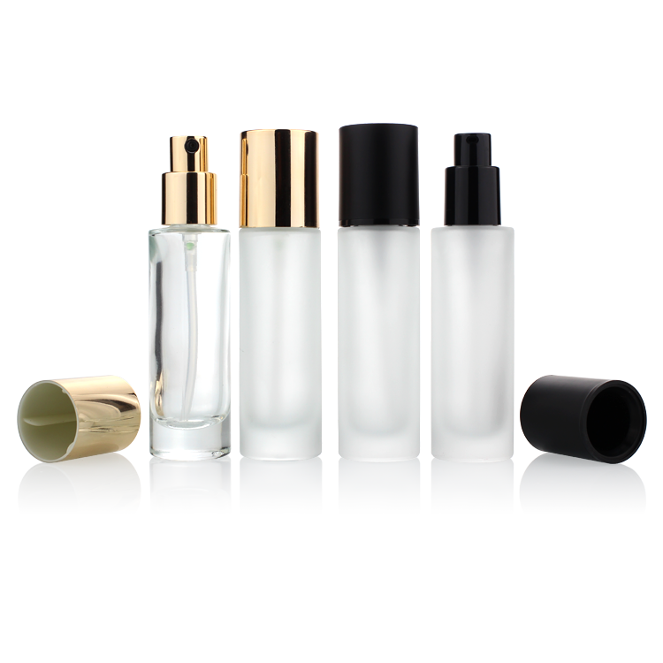 Empty Square 30ml Liquid Foundation Cosmetic Packaging Clear Frosted Luxury Pump Glass Bottle