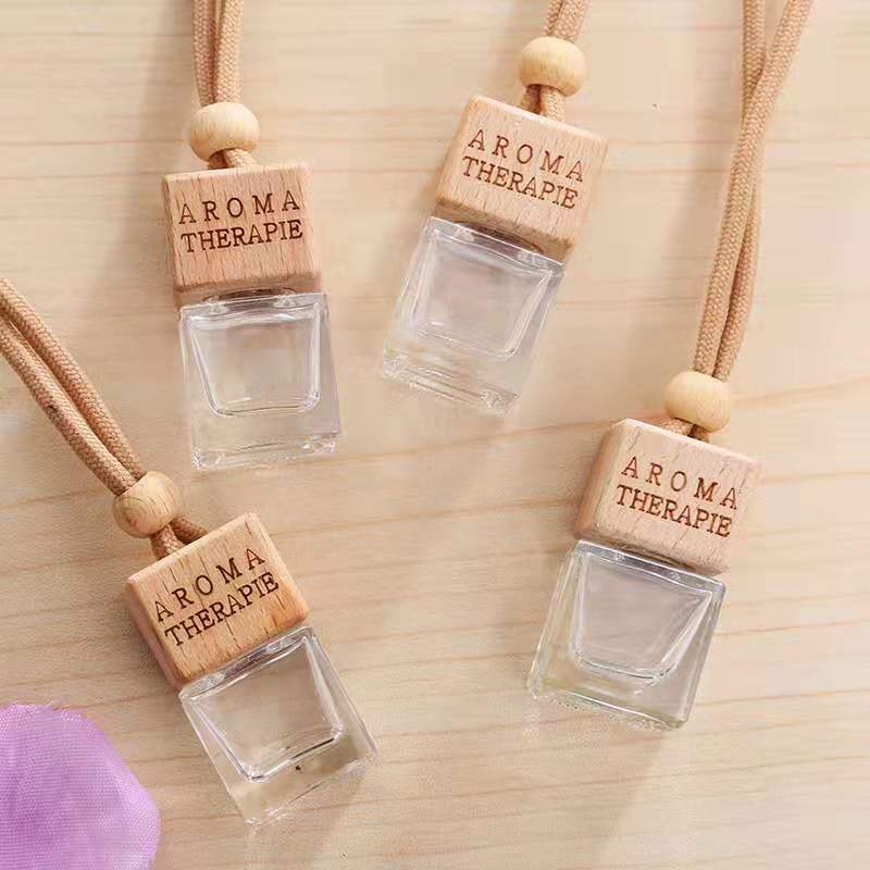 Empty Square Car Hanging Glass Diffuser Bottles 8ml Car Perfume Diffuser Glass Parfum Bottle