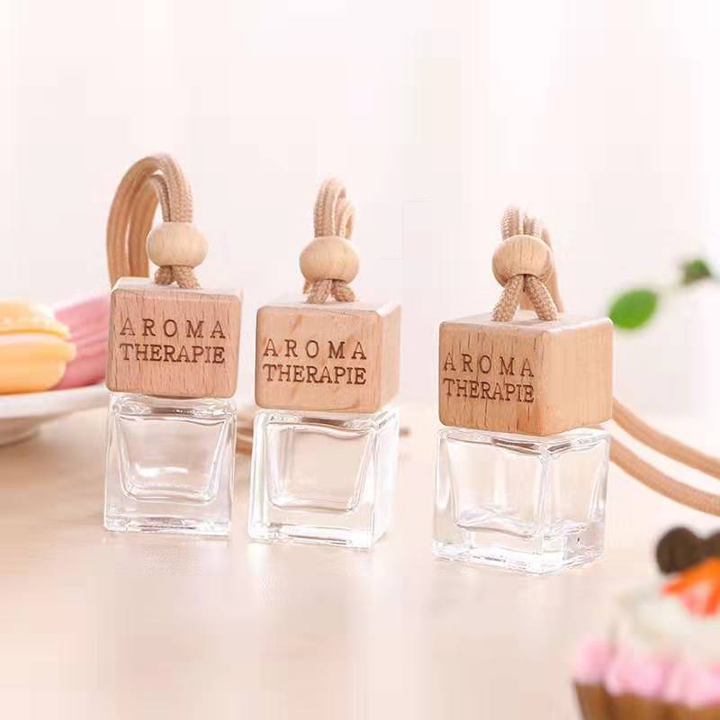 Empty Square Car Hanging Glass Diffuser Bottles 8ml Car Perfume Diffuser Glass Parfum Bottle