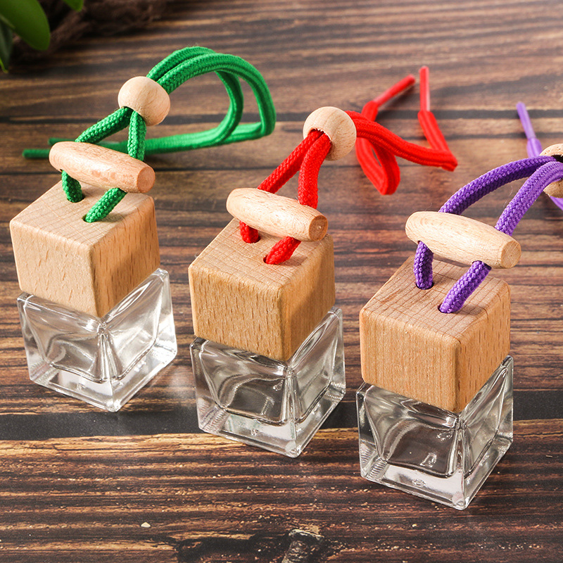Empty Square Car Hanging Glass Diffuser Bottles 8ml Car Perfume Diffuser Glass Parfum Bottle
