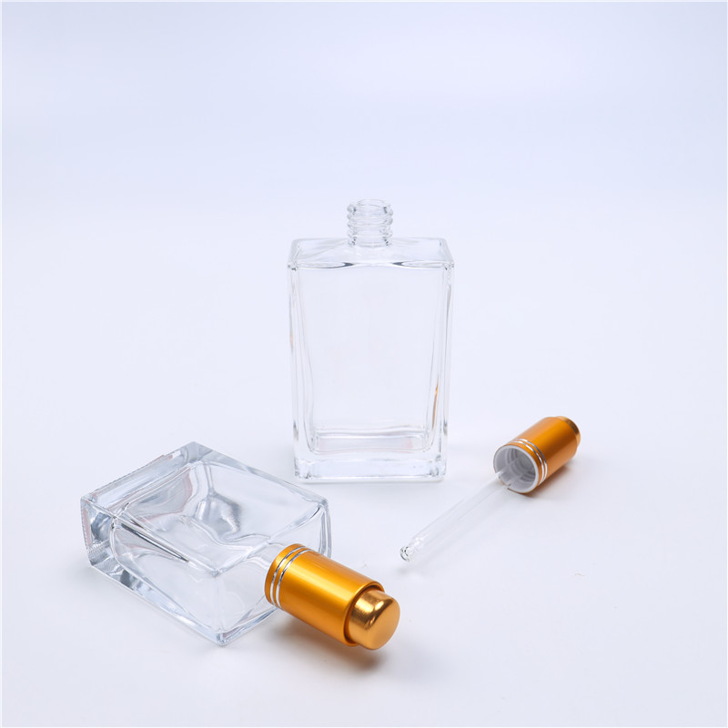 Empty Square Dropper Bottles 30ml 50ml Essential Oil Glass Bottle For Serum