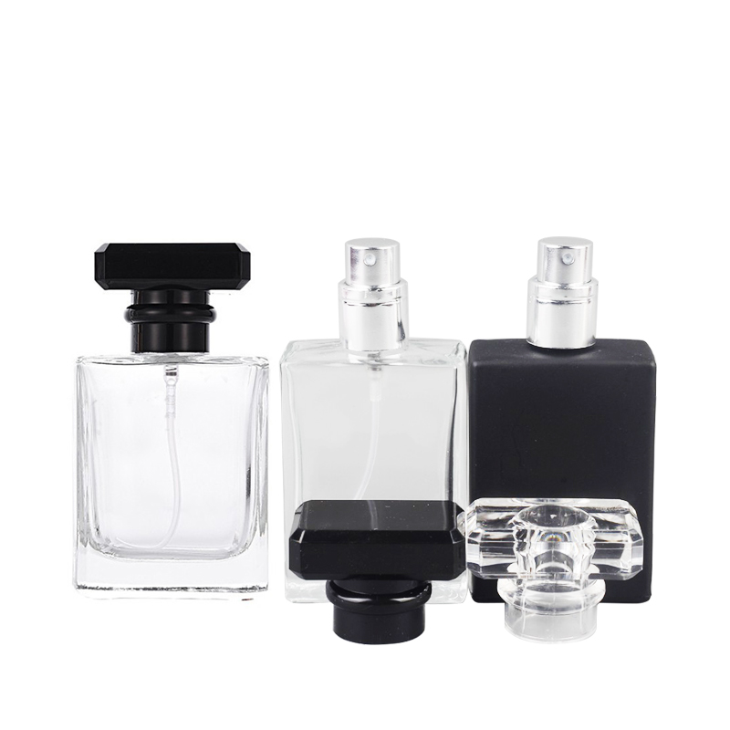 Empty Square Female Custom Glass Spray perfume bottles 50ml glass with box