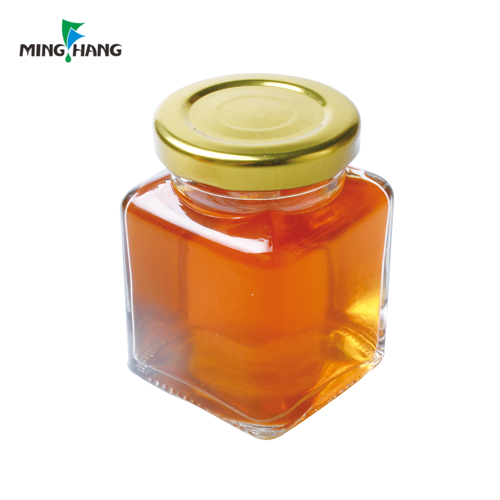 Empty Square Honey Jar Storage Chili Sauce Glass Mason Jar for Jam and Jelly with Tin Lid