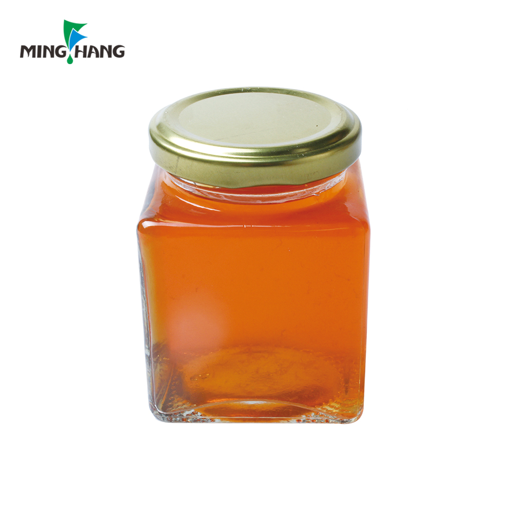 Empty Square Honey Jar Storage Chili Sauce Glass Mason Jar for Jam and Jelly with Tin Lid