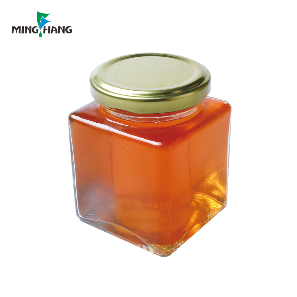 Empty Square Honey Jar Storage Chili Sauce Glass Mason Jar for Jam and Jelly with Tin Lid