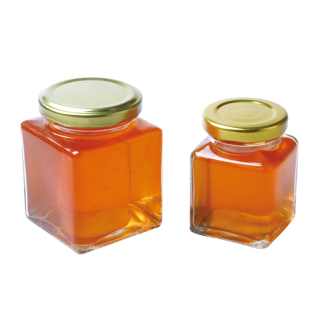Empty Square Honey Jar Storage Chili Sauce Glass Mason Jar for Jam and Jelly with Tin Lid