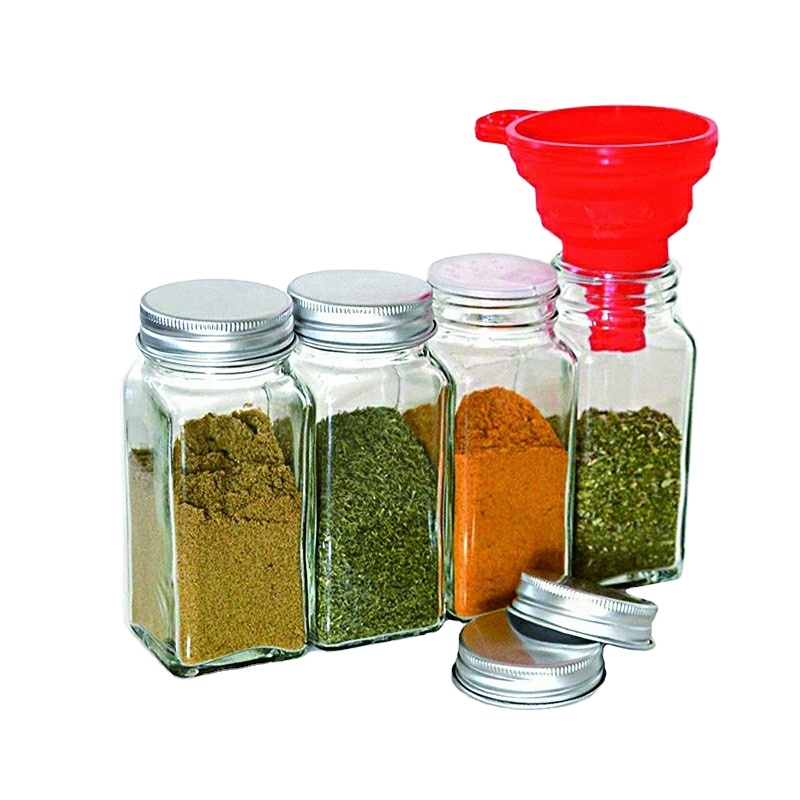 Empty Square Pepper Glass Bottle 4oz 120ml Spice Seasoning Packaging Jar With Shaker With Screw Lid