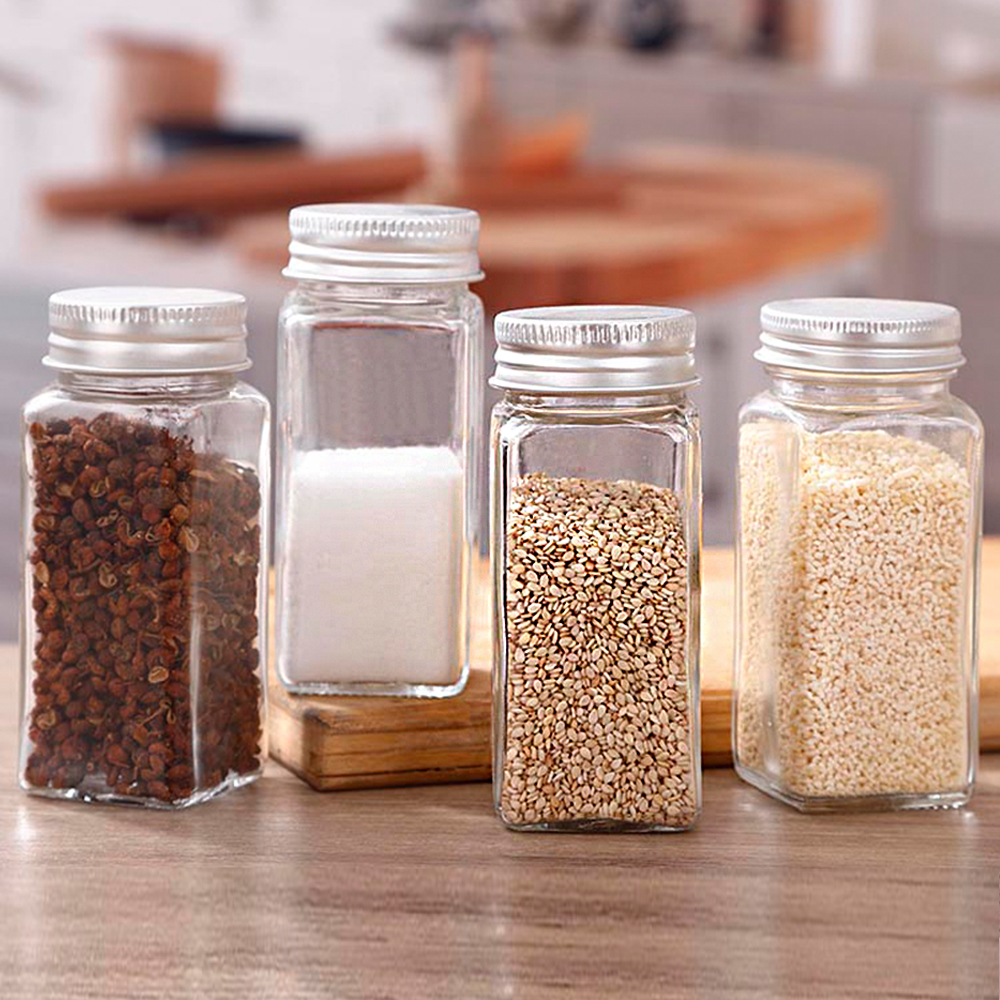 Empty Square Pepper Glass Bottle 4oz 120ml Spice Seasoning Packaging Jar With Shaker With Screw Lid