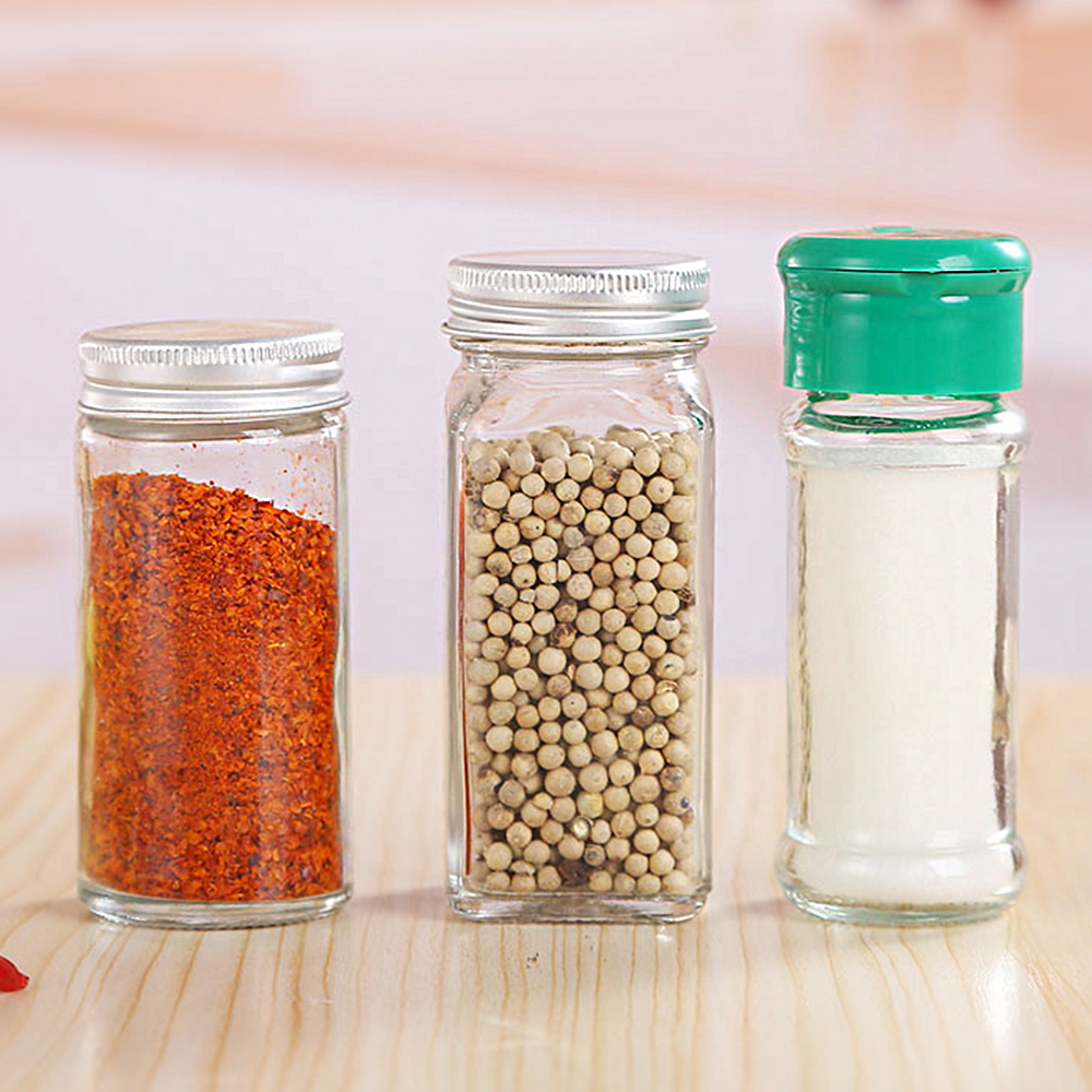 Empty Square Pepper Glass Bottle 4oz 120ml Spice Seasoning Packaging Jar With Shaker With Screw Lid