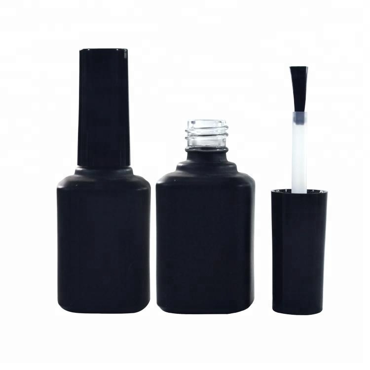 Empty Square shape UV protect 11ml  14ml clear matte frosted black glass nail polish bottles