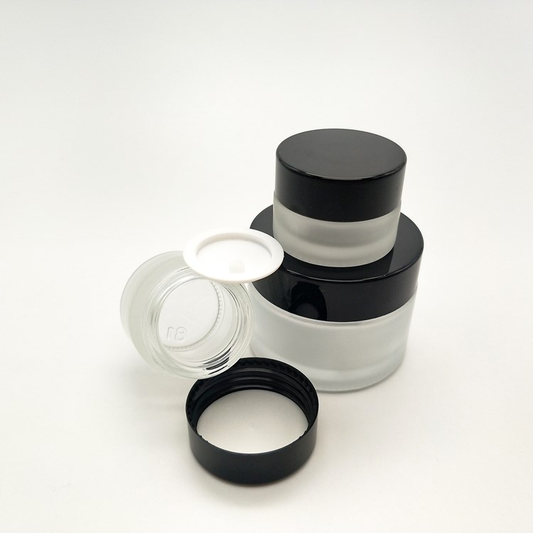 Empty Transparent/Clear Frosted Glass 5g 15g 20g Cream Jar with Plastic Black screw cap