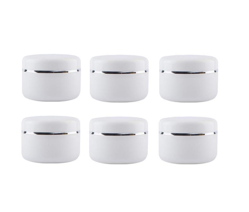 Empty White Silver Edge Portable Refillable Plastic Cosmetic Lotion Cream Jar Makeup Face Container