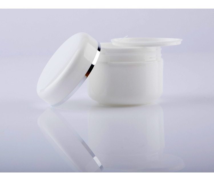 Empty White Silver Edge Portable Refillable Plastic Cosmetic Lotion Cream Jar Makeup Face Container
