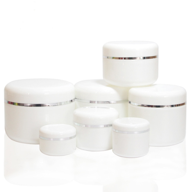 Empty White Silver Edge Portable Refillable Plastic Cosmetic Makeup Face Cream Jar