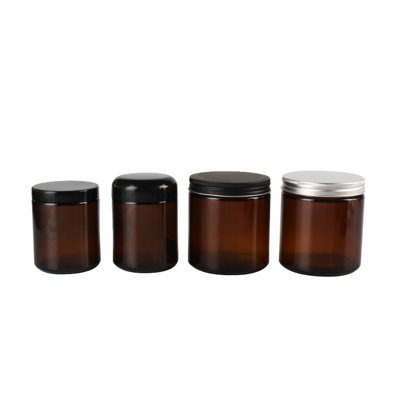 Empty Wide Mouth Amber Glass Candle Jar with Metal Lid