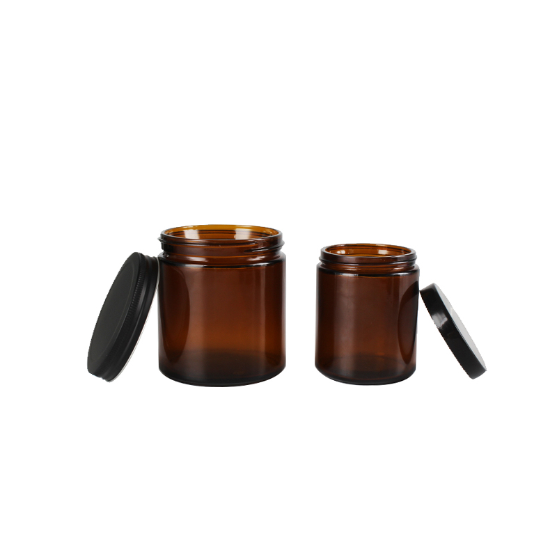 Empty Wide Mouth Amber Glass Candle Jar with Metal Lid