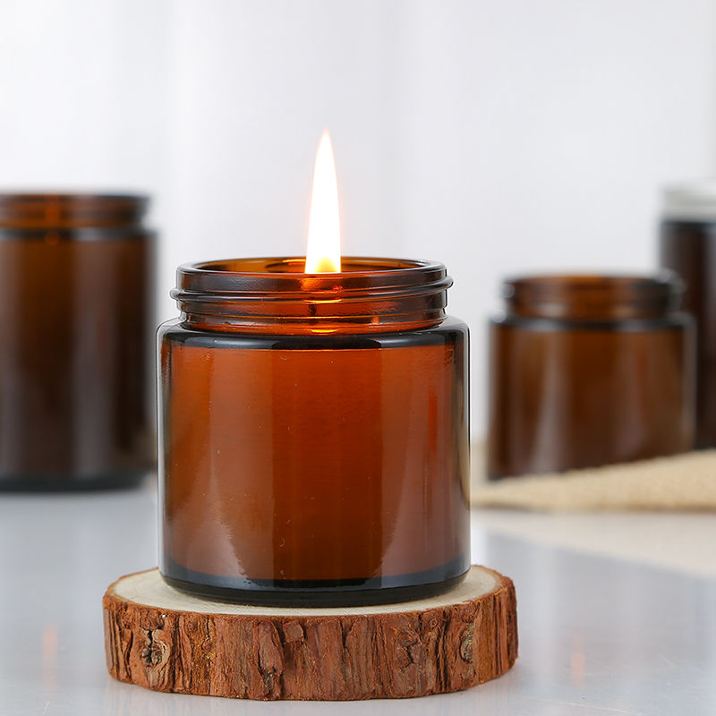 Empty Wide Mouth Round 8OZ 16oz 250ML 500ML Amber glass candle jar With Lid