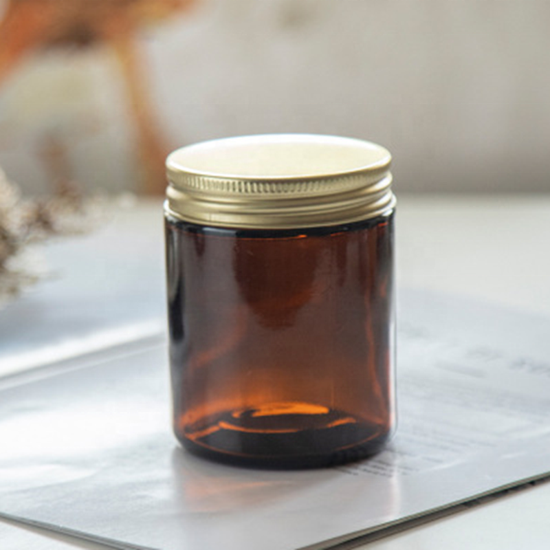 Empty amber brown 8oz mason glass candle jar containers for candle making with rose gold lid