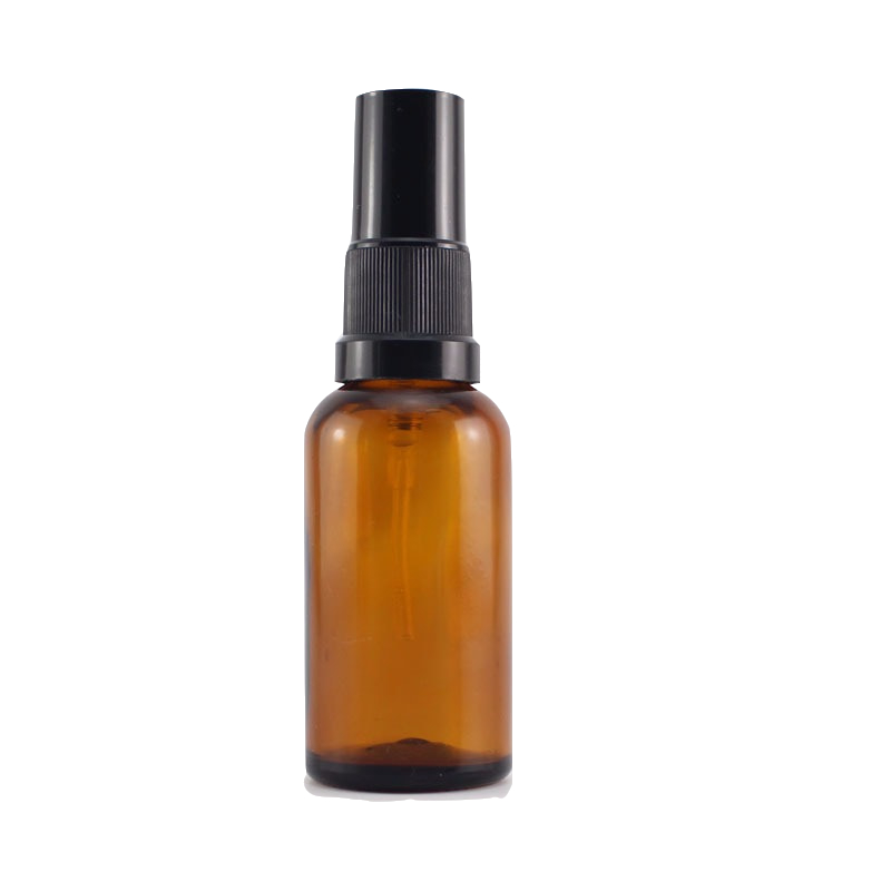Empty amber glass spray bottle with fine mist sprayer for essential oils