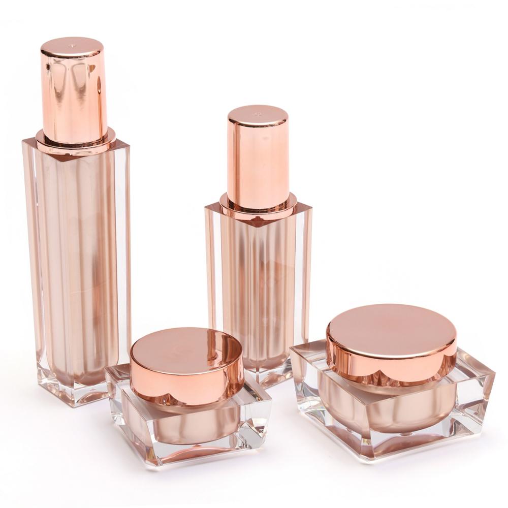 Empty beautiful acrylic bottle set for cosmetic square paaging cosmetic jars