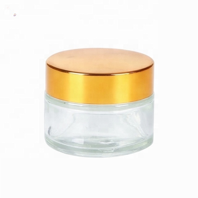 Empty black matte 50ml luxury clear glass cream jar 30g with gold top