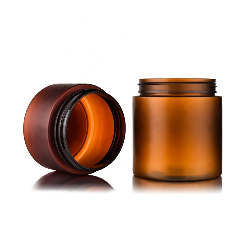 Empty body butter cream container 8oz 250g amber frosted cosmetic plastic jar with bamboo lid