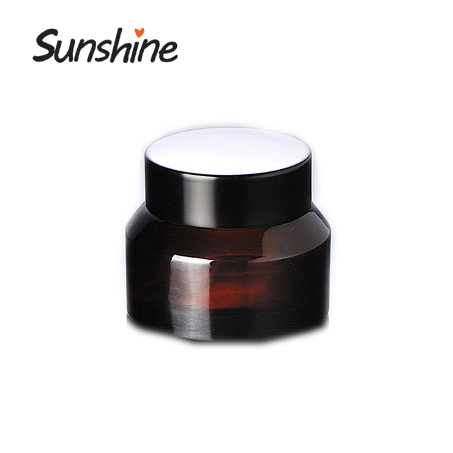 Empty brown glass jar with lid widely use cream cosmetic glass jar