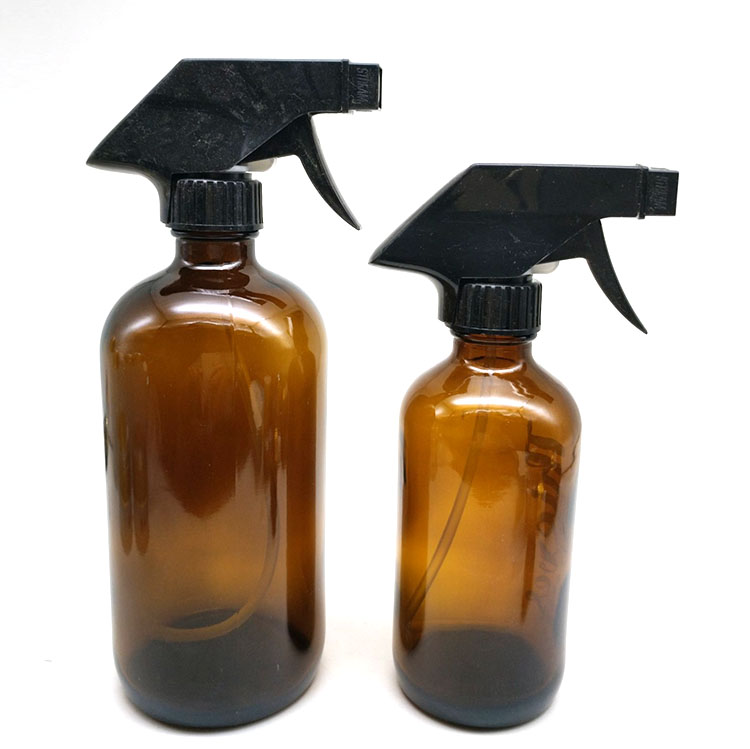 Empty brown lotion cream packaging 8 oz amber boston glass bottle 250ml with black spray pump cap